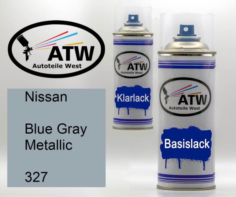 Nissan, Blue Gray Metallic, 327: 400ml Sprühdose + 400ml Klarlack - Set, von ATW Autoteile West.